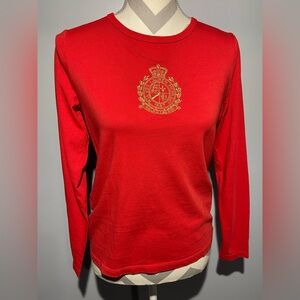 Ralph Lauren Red Long Sleeve Tee with Gold Emblem